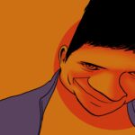 Warped and stylized self-portrait of Morgun as a teenager.